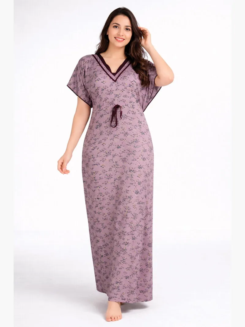 Women's Lycra Kaftan Nighty, Floral – Dust Pink
